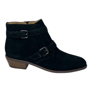 Franco Sarto NWT L-Rynn Black Suede Double Buckle Ankle Moto Boots Womens 5M New